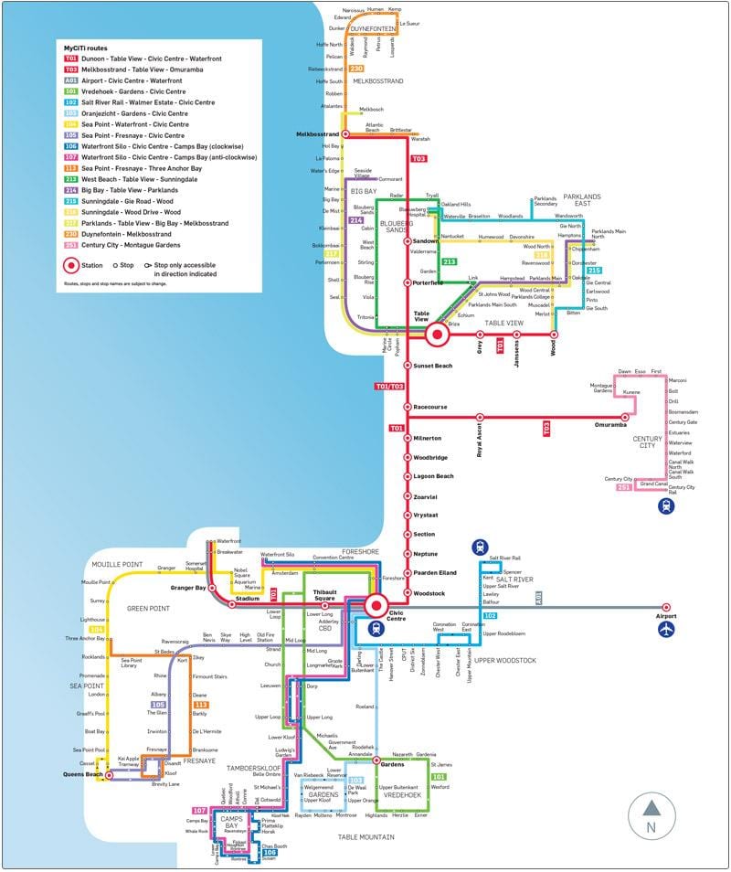 Cape Town myciti bus ruta ng mapa