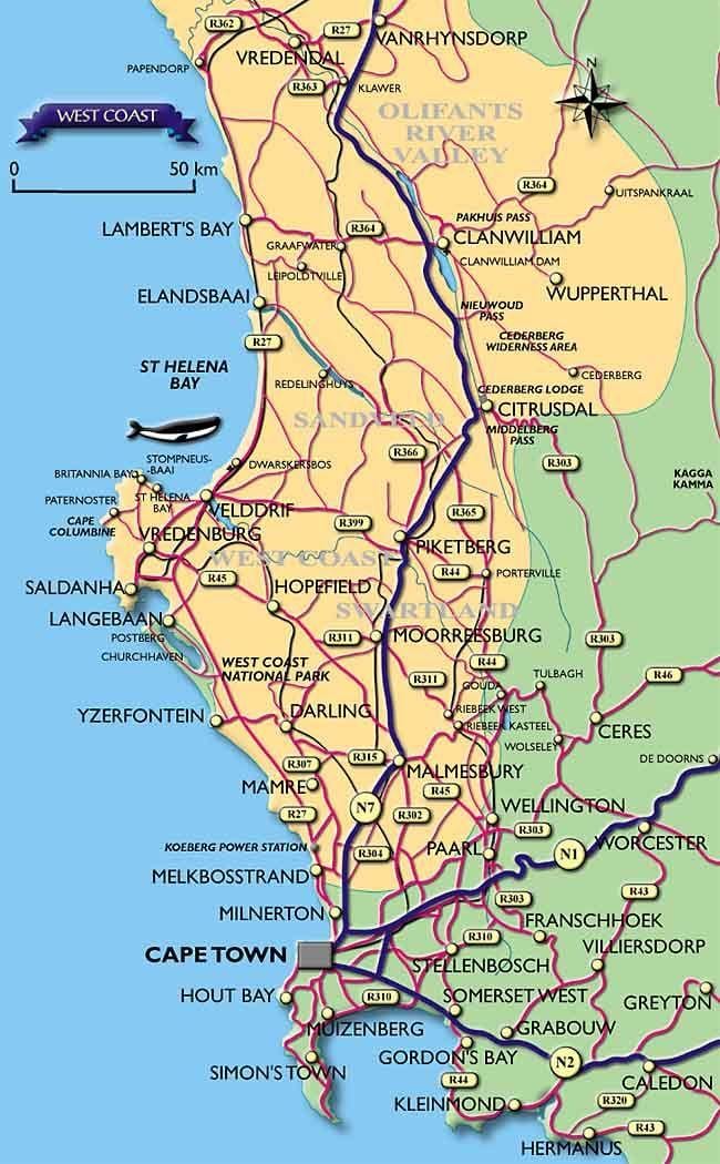 mapa ng baybayin ng Cape Town