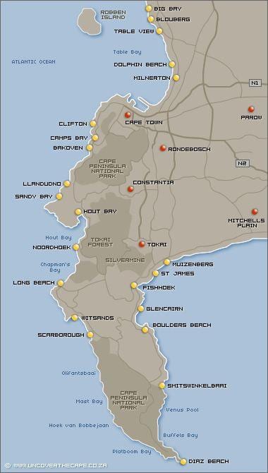mapa ng Cape Town beach