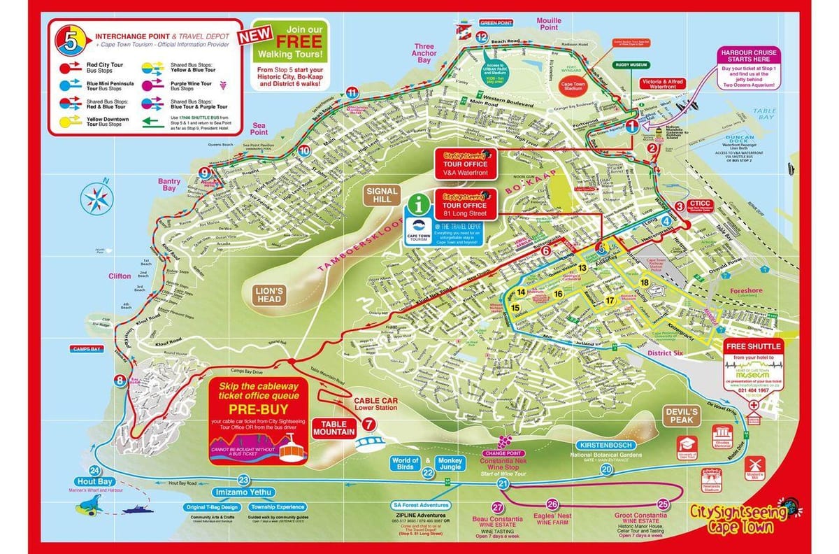 hop sa hop-off bus Cape Town ruta ng mapa