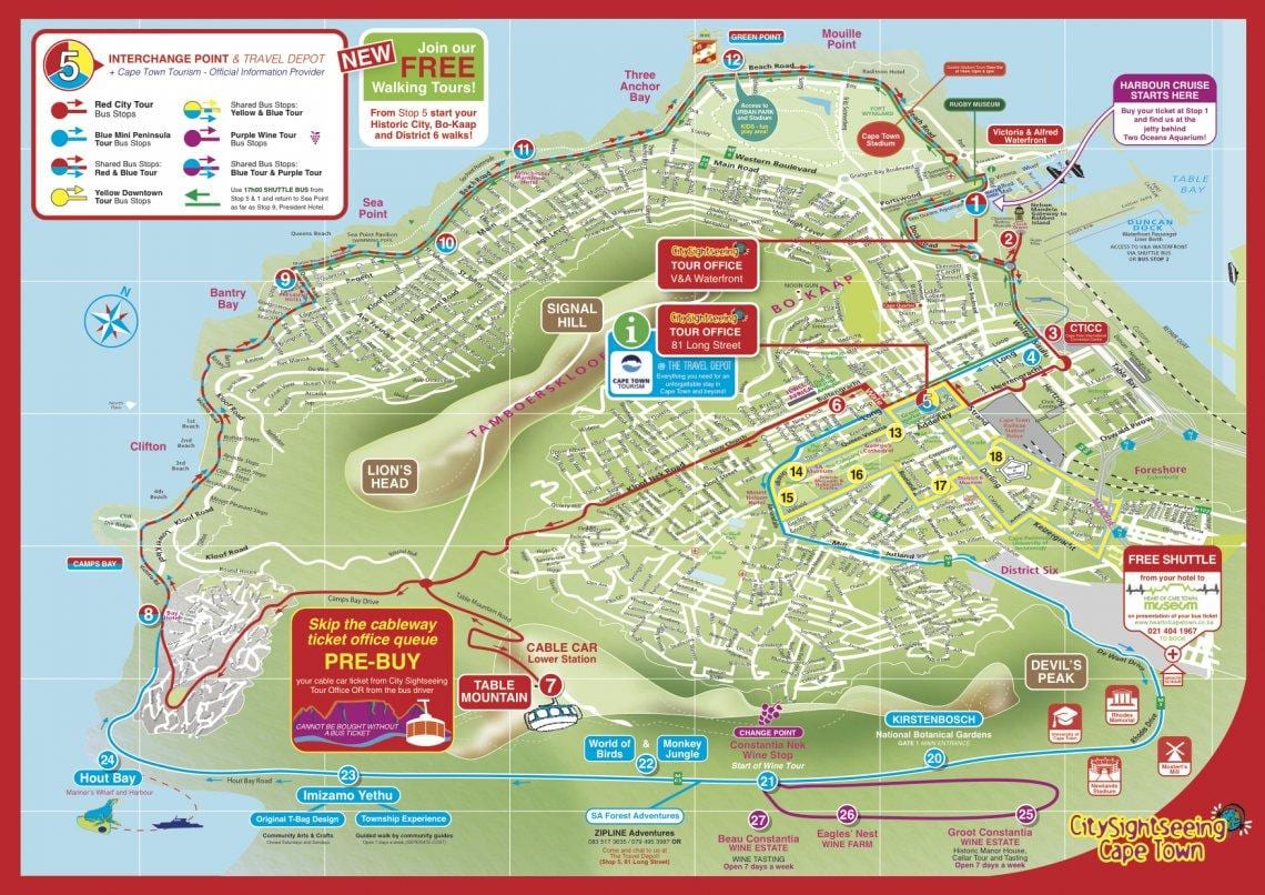 mapa ng Cape Town lungsod sightseeing bus