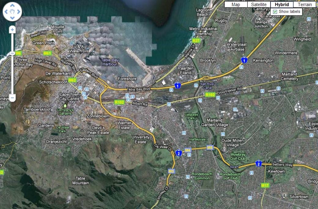 mapa ng Cape Town satellite