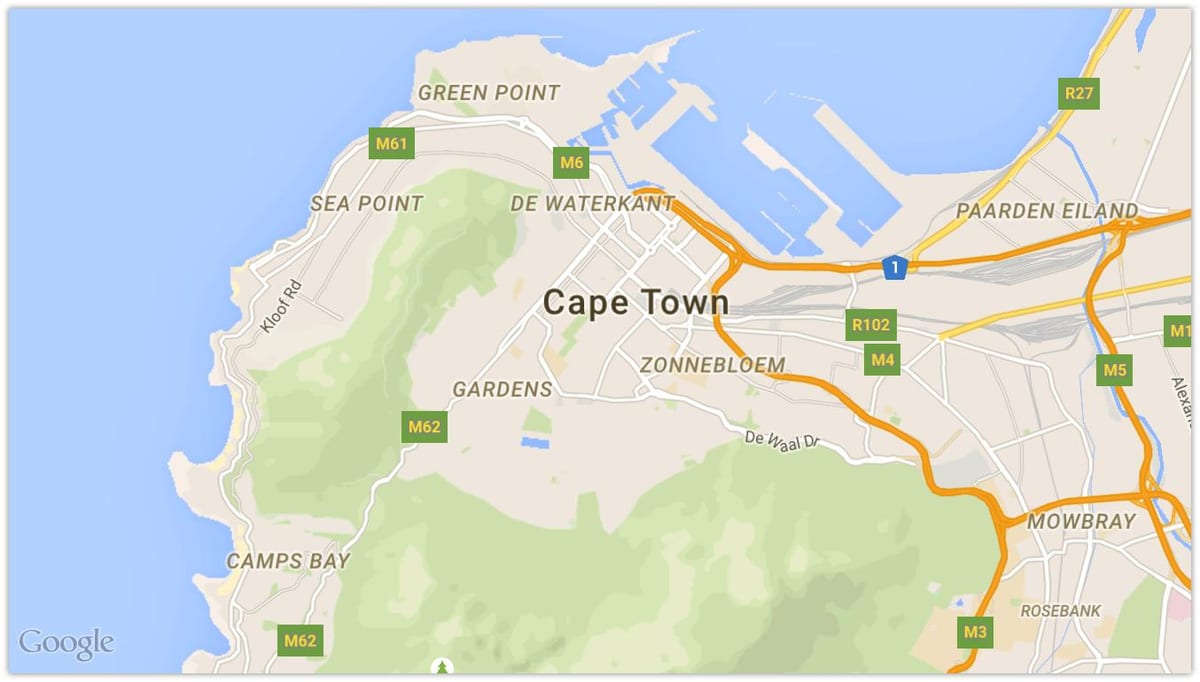mapa ng de waterkant Cape Town
