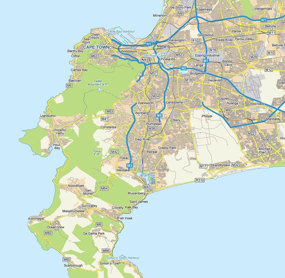 mapa ng diep ilog Cape Town
