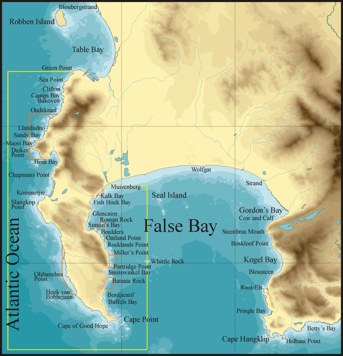 mapa ng maling bay Cape Town