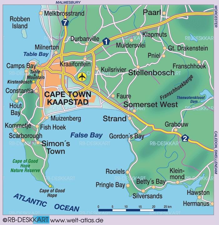 ang mapa ng Cape Town