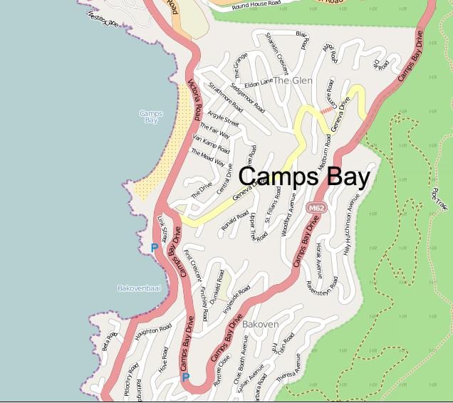 mapa ng kampo bay Cape Town