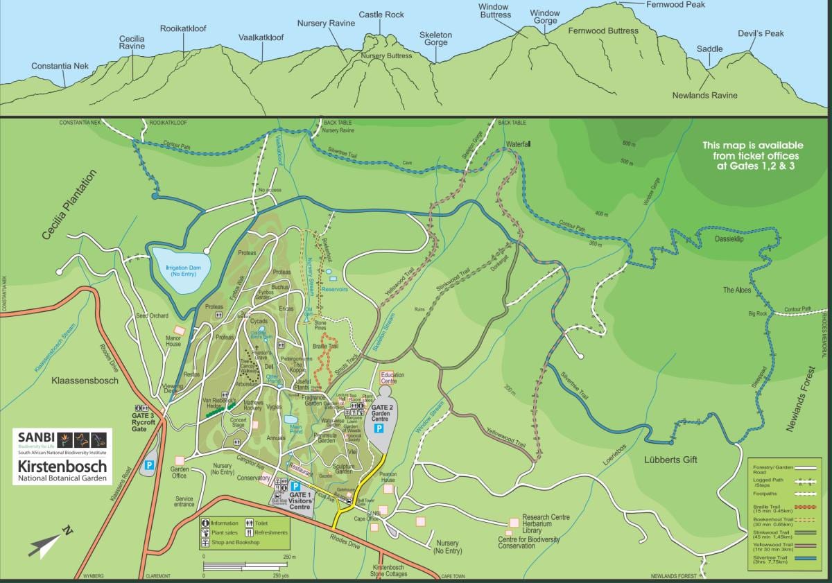 kirstenbosch botanical gardens mapa
