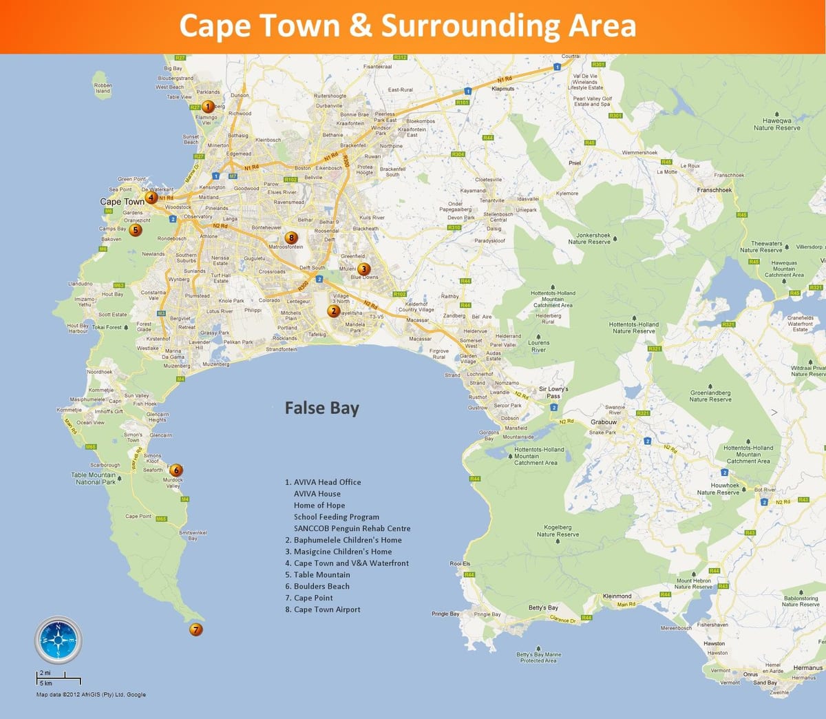 mapa ng Cape Town lugar sa South Africa