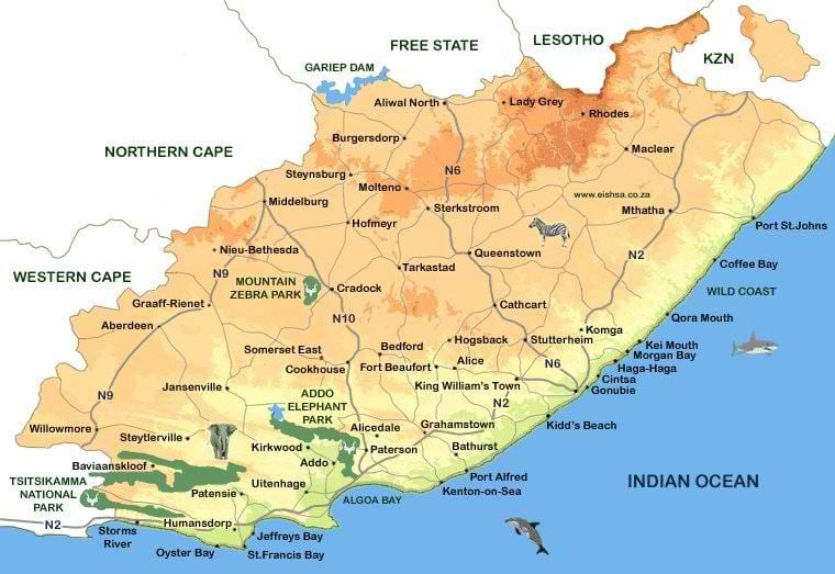 mapa ng eastern Cape Bayan