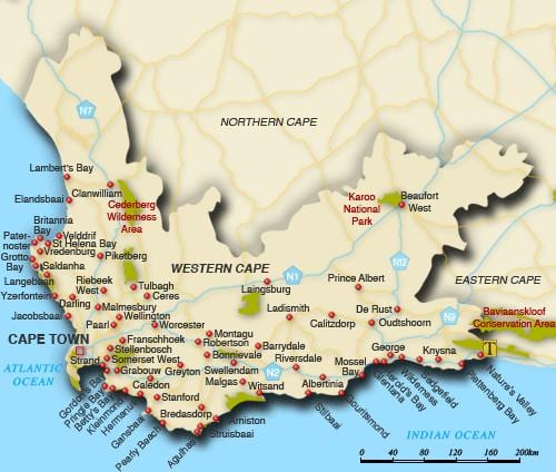 western cape beach mapa