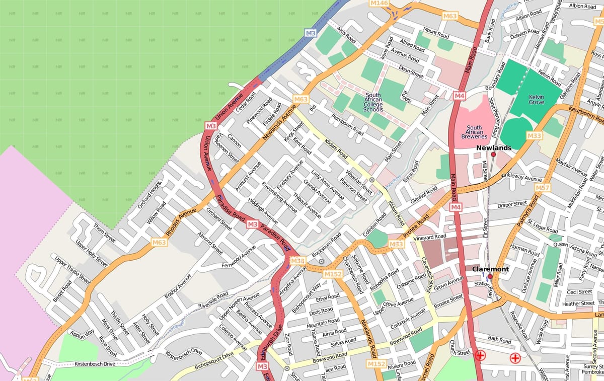 mapa ng newlands Cape Town