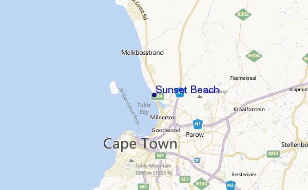 mapa ng sunset beach Cape Town