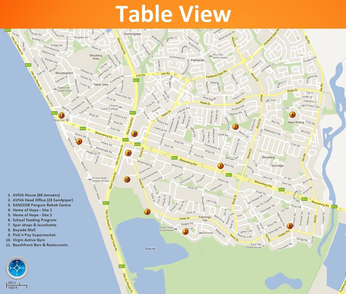 mapa ng view ng talahanayan sa Cape Town