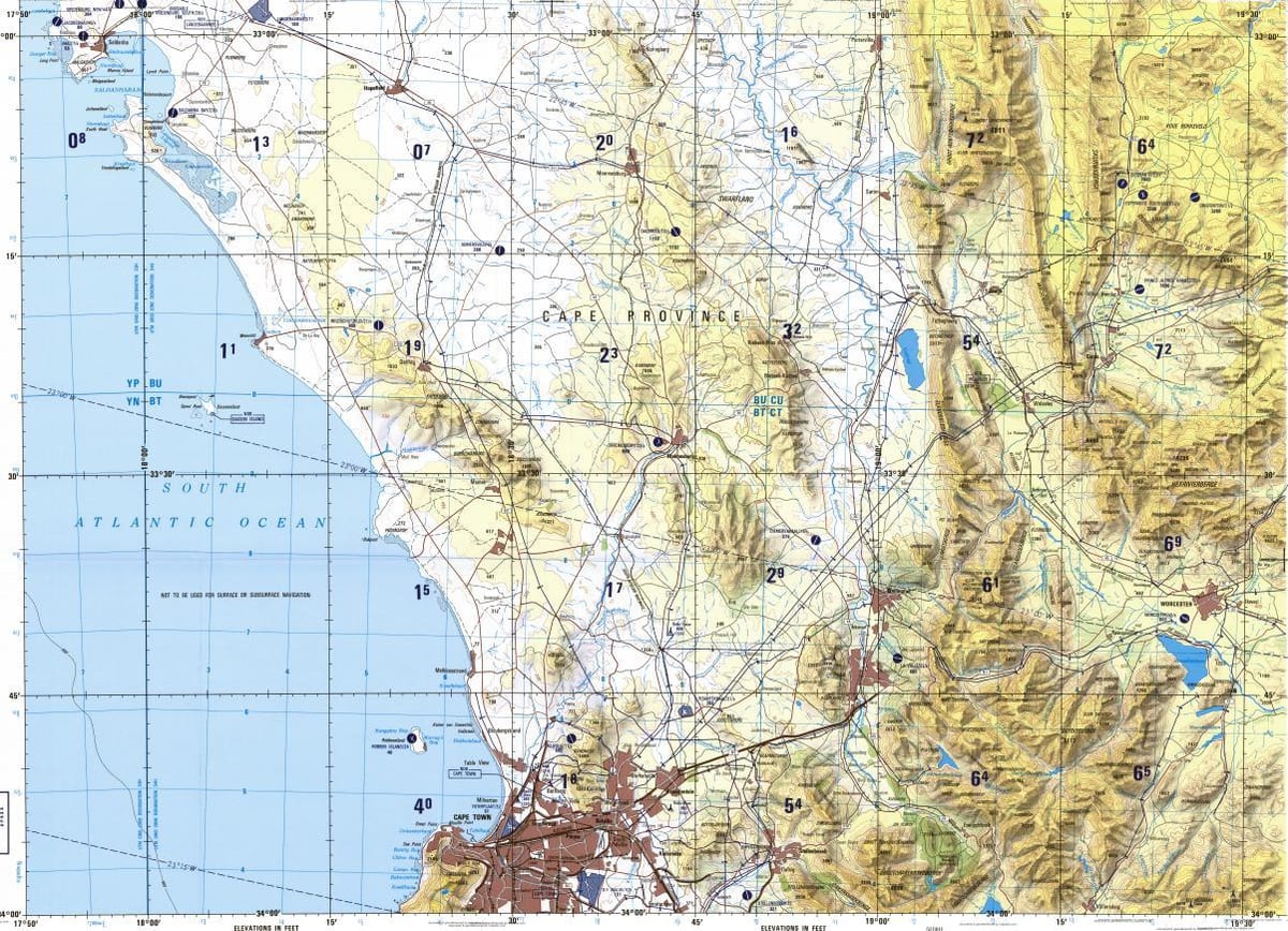 Cape Town topographic mapa