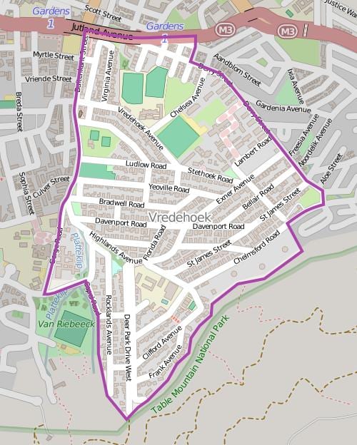 mapa ng vredehoek Cape Town