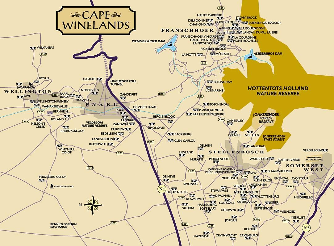 mapa ng winelands Cape Town