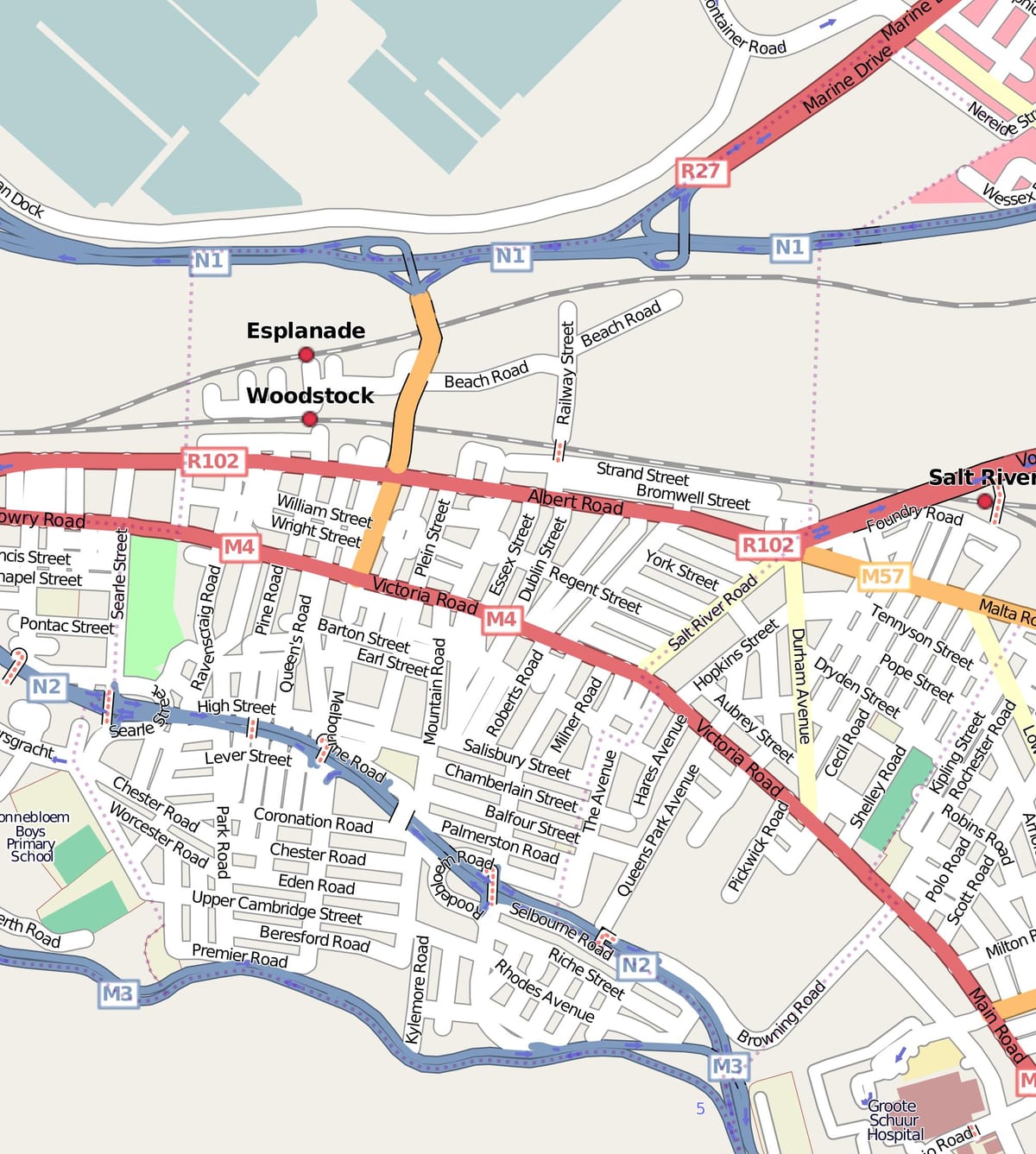 mapa ng kalye ng woodstock Cape Town