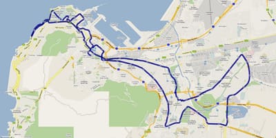 Mapa ng Cape Town marathon ruta 