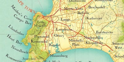 Cape Town sa mapa ng lokasyon