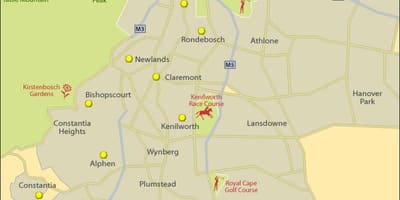 Mapa ng Cape Town timog suburbs