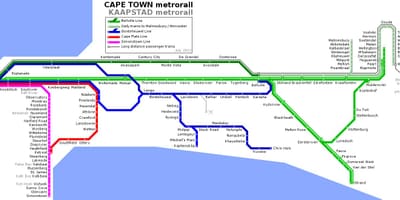 Cape Town sa pamamagitan ng tren mapa