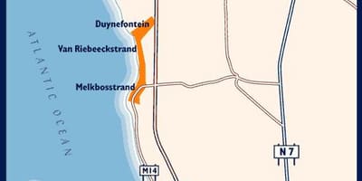 Mapa ng kanlurang baybayin ng Cape Town
