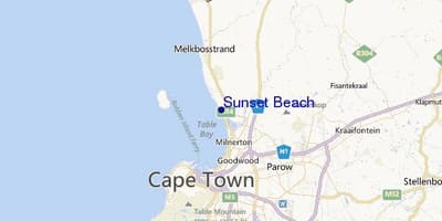 Mapa ng sunset beach Cape Town