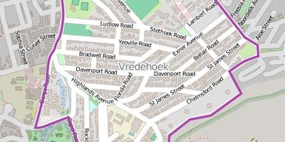 Mapa ng vredehoek Cape Town